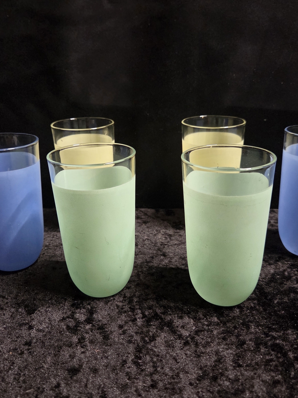 Vintage MCM Frosted Beverage Glasses: Pastel Barware Set of 6